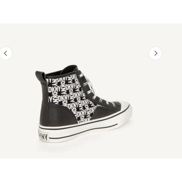 DKNY sz 7.5 black white lace up shell toe high top‎ canvas sneakers  NWT - Picture 2 of 10